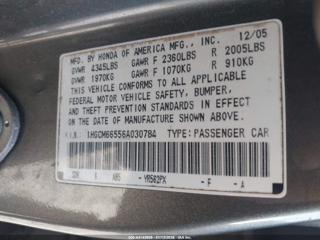 2006 HONDA ACCORD SDN 1HGCM66556A030784 Photo 8