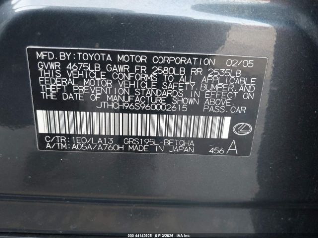 2006 LEXUS GS 300 JTHCH96S960002615 Photo 8