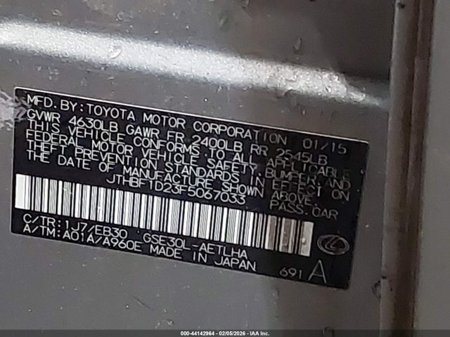 44142964 :رقم المزاد ، JTHBF1D23F5067033 vin ، 2015 Lexus Is 250 مزاد بيع