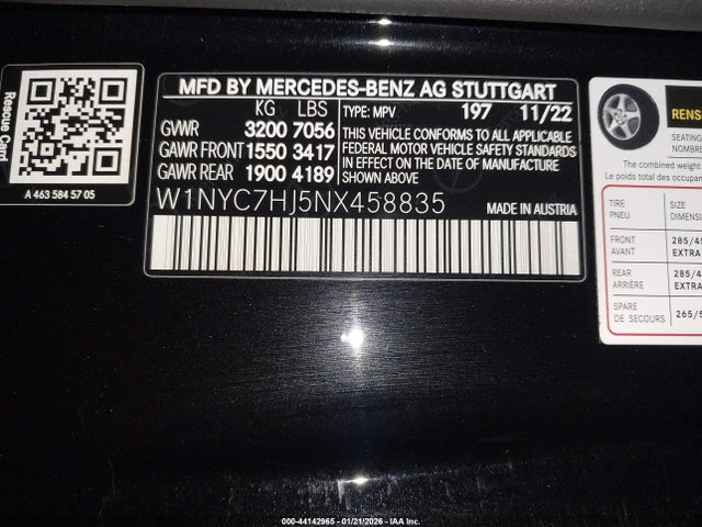 Продажа на аукционе авто 2022 Mercedes-benz Amg G 63 4matic, vin: W1NYC7HJ5NX458835, номер лота: 44142965
