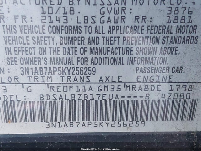 Nissan SENTRA S 2019 3N1AB7AP5KY256259 Image 9
