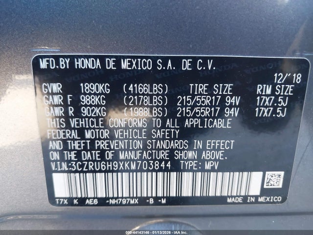 3CZRU6H9XKM703844 Honda Hr-v Touring