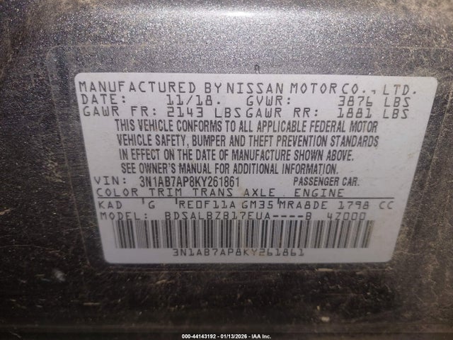 3N1AB7AP8KY261861 Nissan SENTRA S