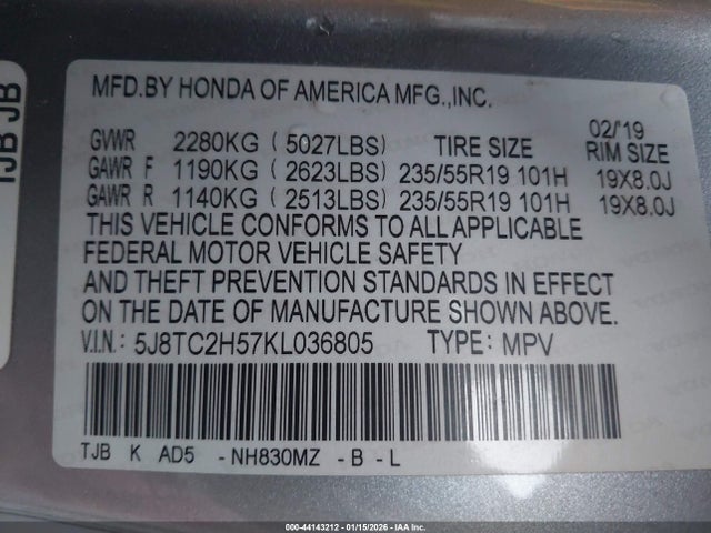 5J8TC2H57KL036805 Acura Rdx Technology Package