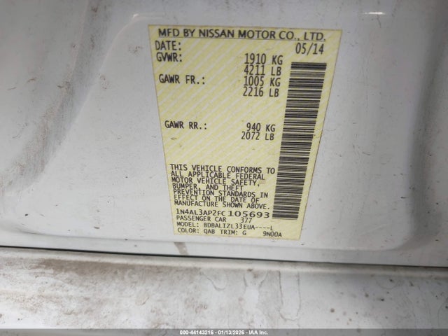 1N4AL3AP2FC105693 Nissan Altima 2.5 Sv