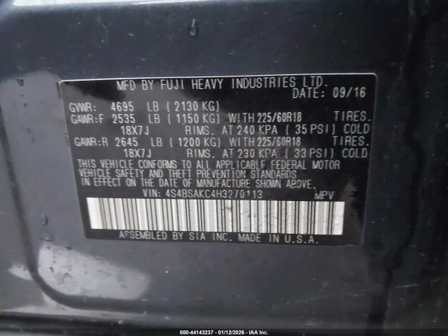 4S4BSAKC4H3270113 Subaru Outback 2.5i Limited