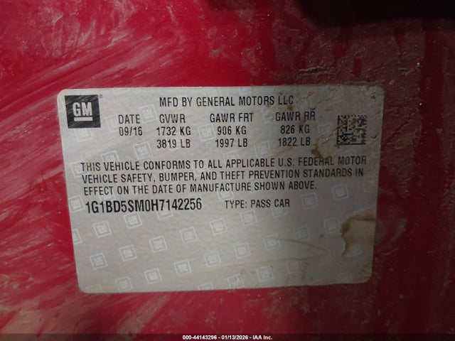 1G1BD5SM0H7142256 Chevrolet Cruze Lt Manual
