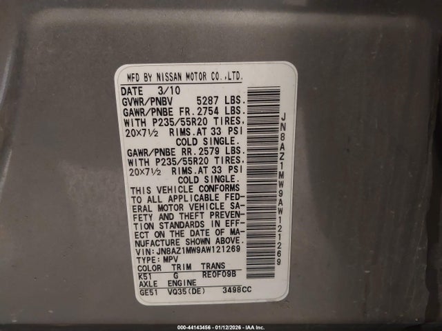 2010 NISSAN MURANO JN8AZ1MW9AW121269 Photo 8