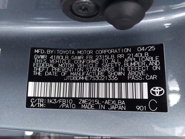JTDBDMHE7S3021336 Toyota Corolla Hybrid Le