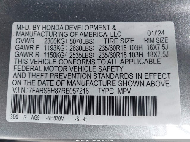 7FARS6H87RE057216 Honda Cr-v Hybrid Sport-l