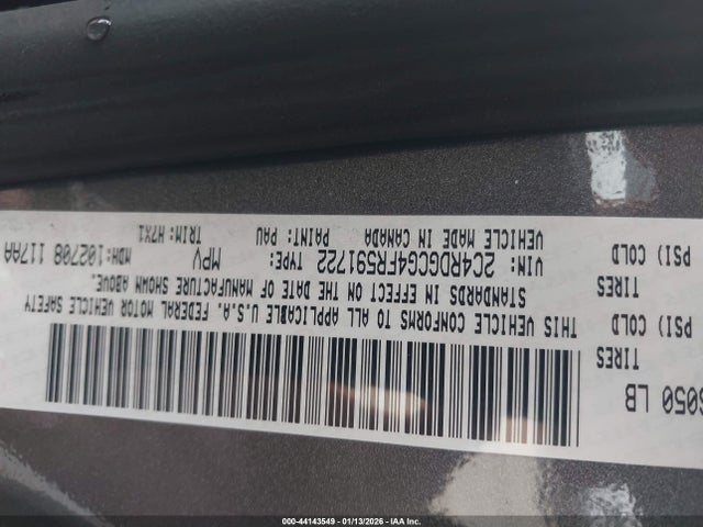44143549 :رقم المزاد ، 2C4RDGCG4FR591722 vin ، 2015 Dodge Grand Caravan Sxt مزاد بيع