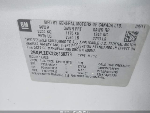 2012 CHEVROLET EQUINOX 2GNFLEEKXC6138379 Photo 8