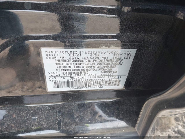 3N1AB8BV8MY267780 Nissan Sentra S Xtronic Cvt