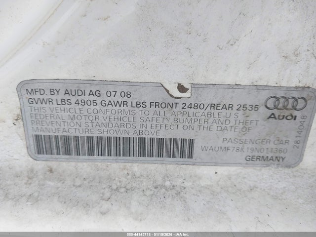 2009 AUDI A4 WAUMF78K19N011360 Photo 8