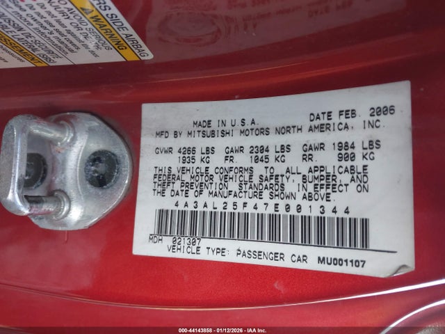 2007 MITSUBISHI ECLIPSE SPYDER 4A3AL25F47E001344 Photo 8