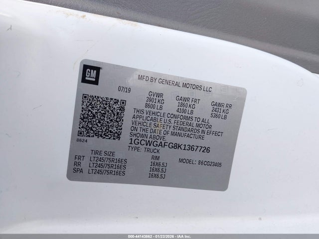 1GCWGAFG8K1367726 Chevrolet Express 2500 Work Van