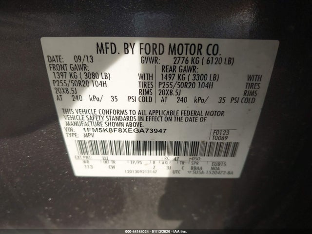 Auction sale of the 2014 Ford Explorer Limited, vin: 1FM5K8F8XEGA73947, lot number: 44144024