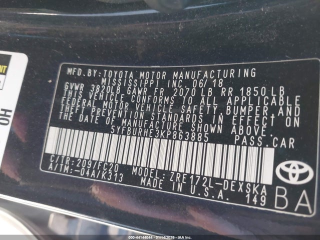 Toyota COROLLA SE 2019 5YFBURHE3KP863885 Image 9