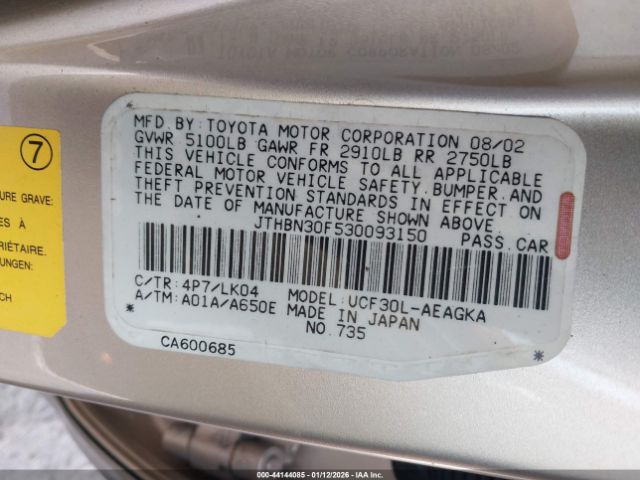 2003 LEXUS LS 430 JTHBN30F530093150 Photo 8