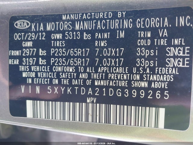 2013 KIA SORENTO 5XYKTDA21DG399265 Photo 8