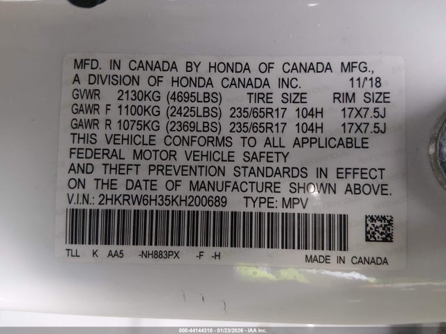 2HKRW6H35KH200689 Honda CR-V LX