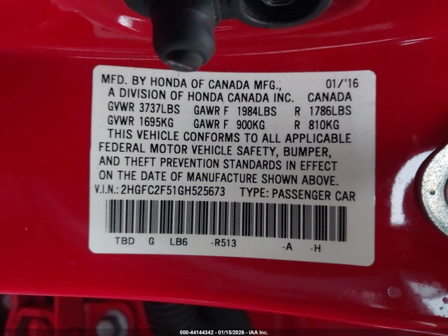 Honda Civic Lx 2016 2HGFC2F51GH525673 Image 9