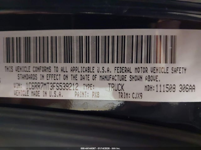 44144367 :رقم المزاد ، 1C6RR7MT3FS539212 vin ، 2015 Ram 1500 Sport مزاد بيع