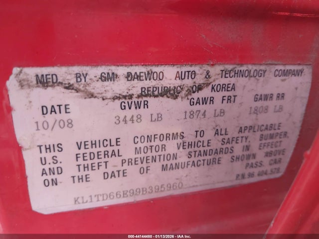 Продаж на аукціоні авто 2009 Chevrolet Aveo Lt, vin: KL1TD66E99B395960, номер лоту: 44144480