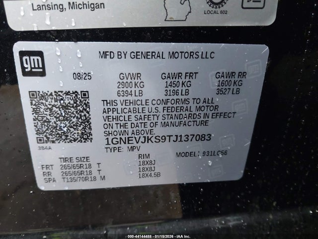 1GNEVJKS9TJ137083 Chevrolet Traverse Awd Z71