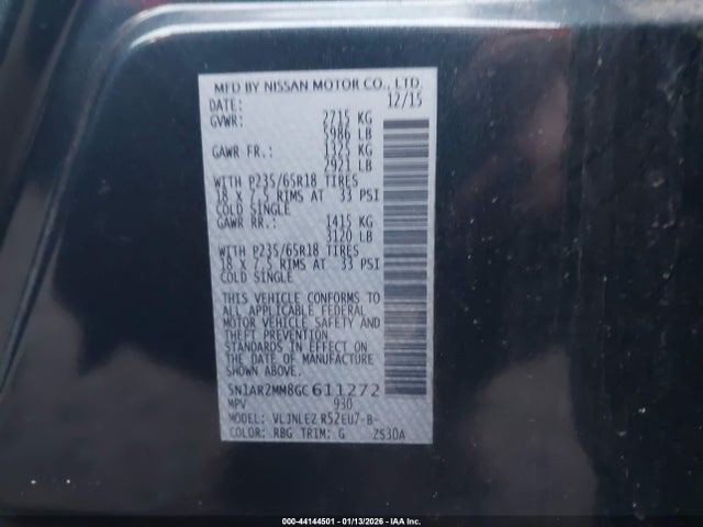 5N1AR2MM8GC611272 Nissan Pathfinder Platinum/s/sl/sv
