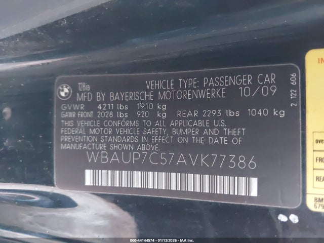 Aukcja sprzedaży 2010 Bmw 128i, vin: WBAUP7C57AVK77386, numer aukcji: 44144574