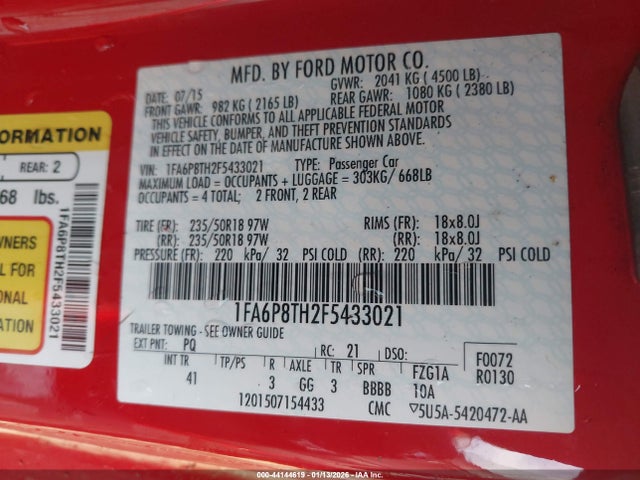 1FA6P8TH2F5433021 Ford Mustang Ecoboost