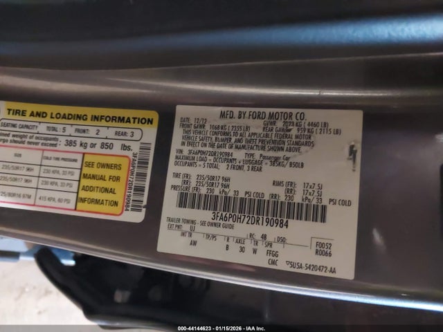 44144623 :رقم المزاد ، 3FA6P0H72DR190984 vin ، 2013 Ford Fusion Se مزاد بيع