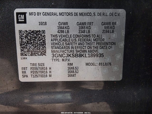 2019 CHEVROLET TRAX 3GNCJKSB8KL189935 Photo 8