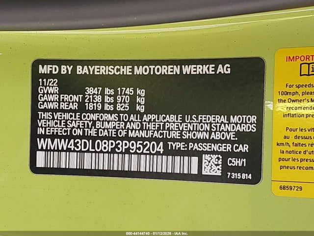 2023 MINI CONVERTIBLE WMW43DL08P3P95204 Photo 8