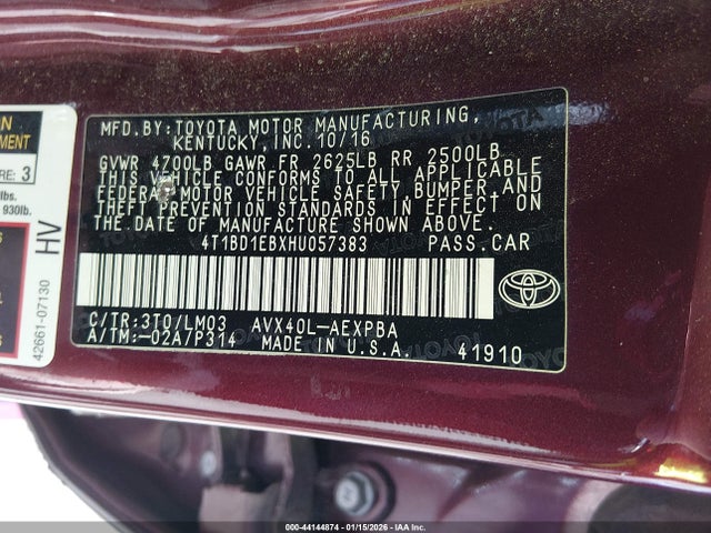 4T1BD1EBXHU057383 Toyota Avalon Hybrid Limited