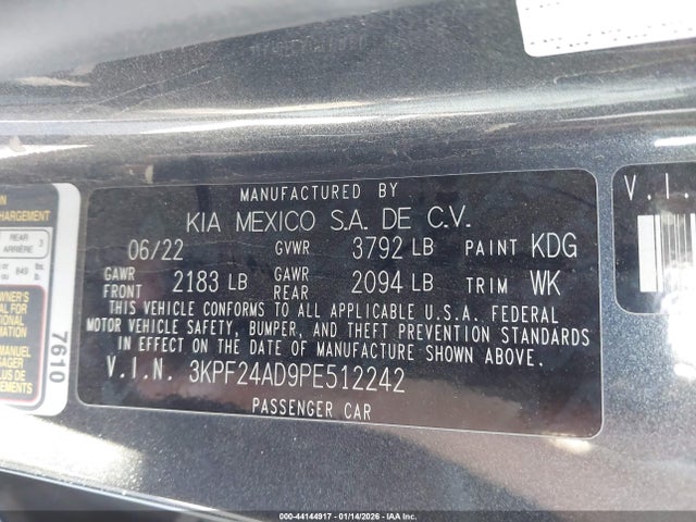 3KPF24AD9PE512242 KIA Forte Lxs
