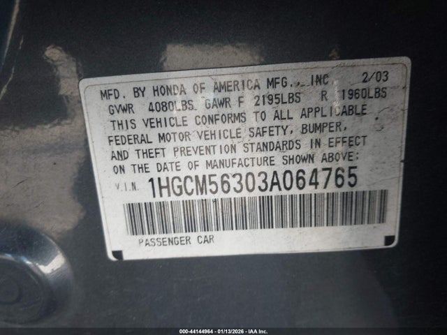 Продажа на аукционе авто 2003 Honda Accord 2.4 Lx, vin: 1HGCM56303A064765, номер лота: 44144964
