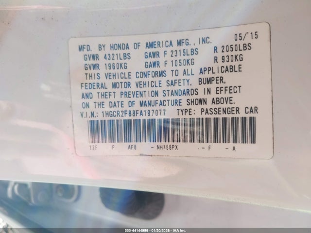 1HGCR2F88FA197077 Honda Accord Ex-l