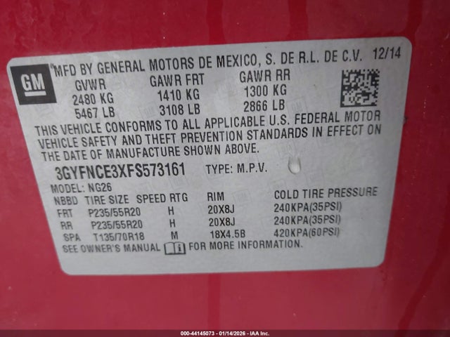 2015 CADILLAC SRX 3GYFNCE3XFS573161 Photo 8