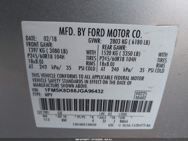 1FM5K8D88JGA96432 Ford EXPLORER XLT