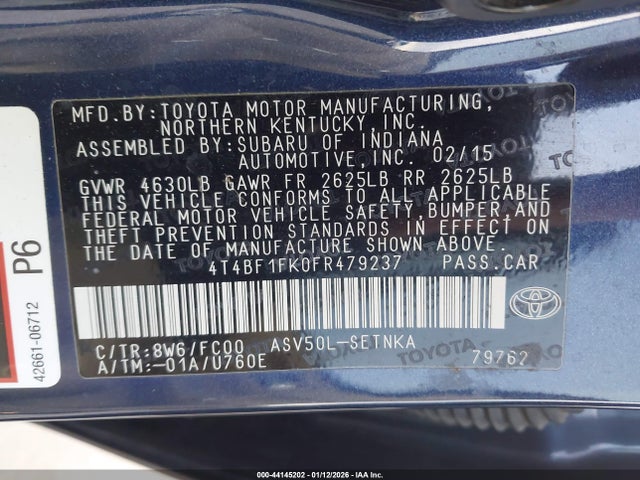 Toyota CAMRY LE 2015 4T4BF1FK0FR479237 Image 9