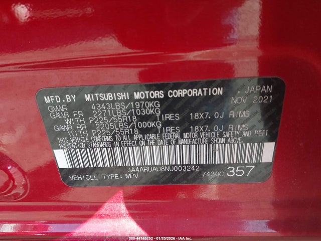 2022 MITSUBISHI OUTLANDER SPORT JA4ARUAU8NU003242 Photo 8