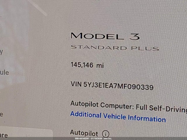 Tesla Model 3 Standard Range Plus Rear-wheel Drive 2021 5YJ3E1EA7MF090339 Image 15