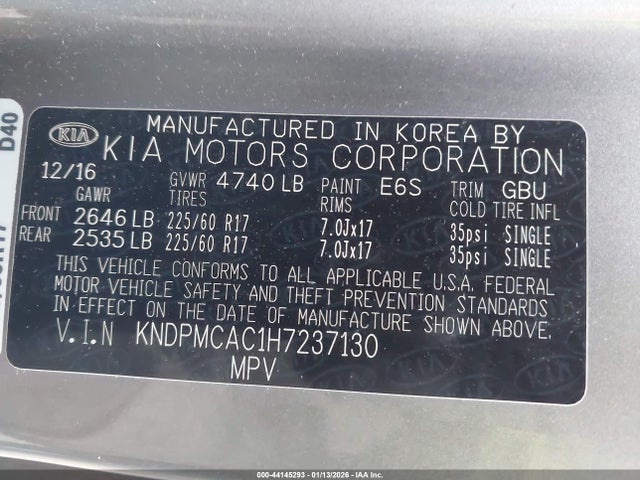 Продажа на аукционе авто 2017 Kia Sportage Lx, vin: KNDPMCAC1H7237130, номер лота: 44145293