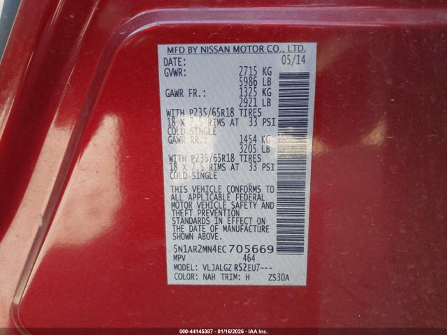 Nissan Pathfinder Sl 2014 5N1AR2MN4EC705669 Image 9