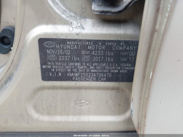 2003 HYUNDAI SONATA KMHWF25S23A796470 Photo 8