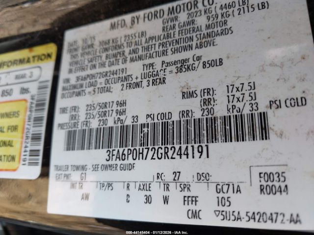 2016 FORD FUSION 3FA6P0H72GR244191 Photo 8