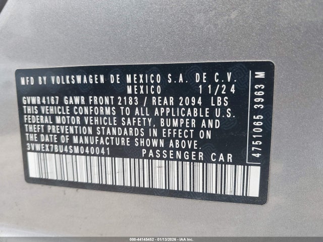 Aukcja sprzedaży 2025 Volkswagen Jetta 1.5t Se, vin: 3VWEX7BU4SM040041, numer aukcji: 44145452