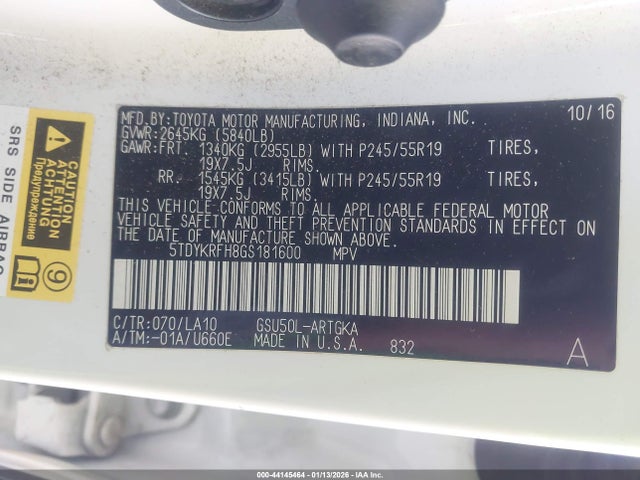 5TDYKRFH8GS181600 Toyota Highlander Limited V6
